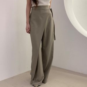 Korean Chic High Waist Flared Casual Pants with Tie Detail