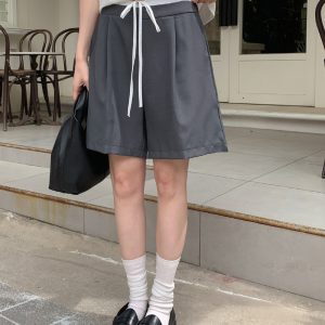 Korean Chic Color-Block Wide-Leg Shorts