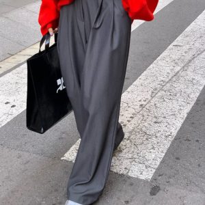 Korean Chic French Commuter Loose Wide-Leg Pants with Elastic Waist