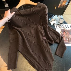 Korean Lazy Style Irregular One Button Batwing Sleeve Knit Sweater Women Fall Winter Thick Loose Slimming Long Sleeve Top