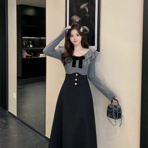Women's Autumn Long Sleeve Two-Piece Set High Waist Slimming Knit
