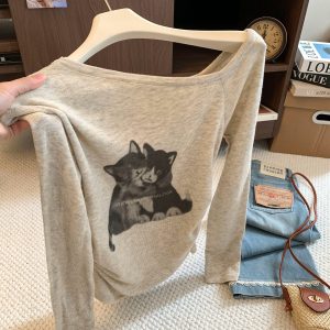 Women's One-Shoulder Cutout Slim Fit Long Sleeve Knit Top 2026 Fall Winter