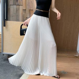 Women's Pleated Wide-Leg Skirt Pants 2026 Summer High Waist Flared Casual Trousers
