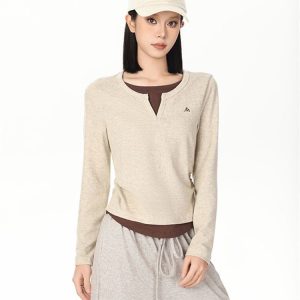 Women's Slimming Faux-Layer Long-Sleeve Top Early Autumn New