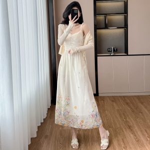 Women's Two-Piece Floral Cami Dress Set with Jacket - Summer Slimming Midi Dress